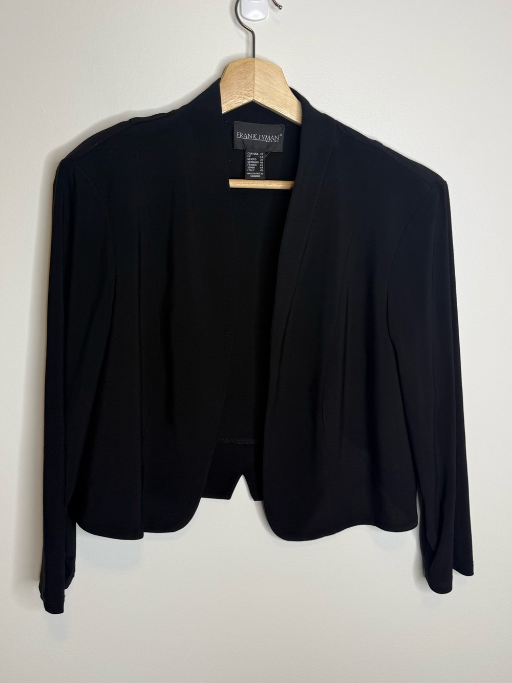 Frank Lyman Design Black Open-Front Cardigan Jacket size 12